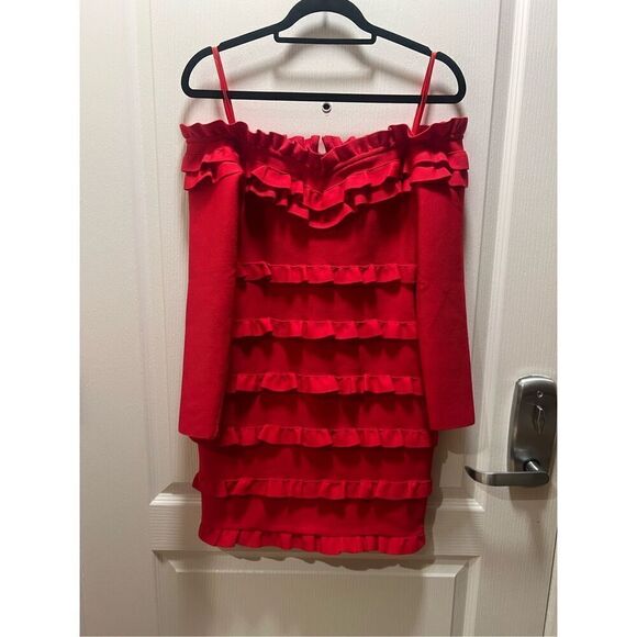 Elliatt Kimberly Long Sleeve Frill Mini Dress Red Party Cocktail size S NWT$389 - Picture 4 of 6